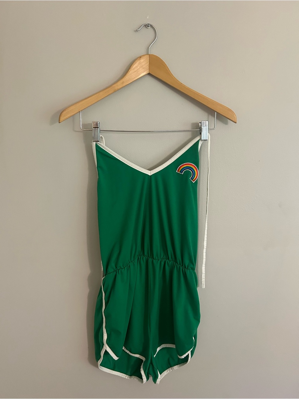 Green Rainbow-Trim Romper